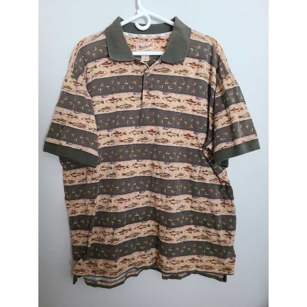 Woolrich polo fishing themed short sleeve shirt mens size XL Vintage Pre-Owned